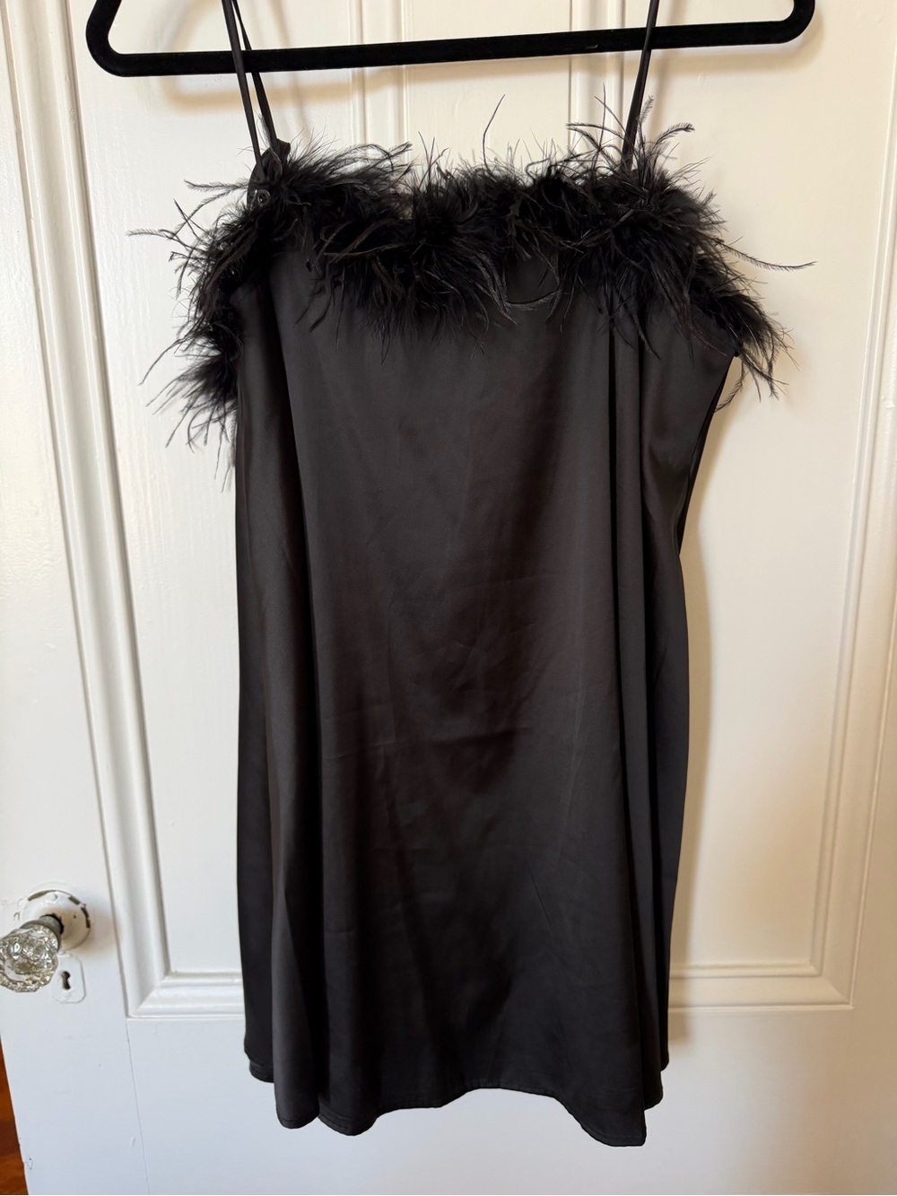 Nasty Gal Black Feather-Trim Slip